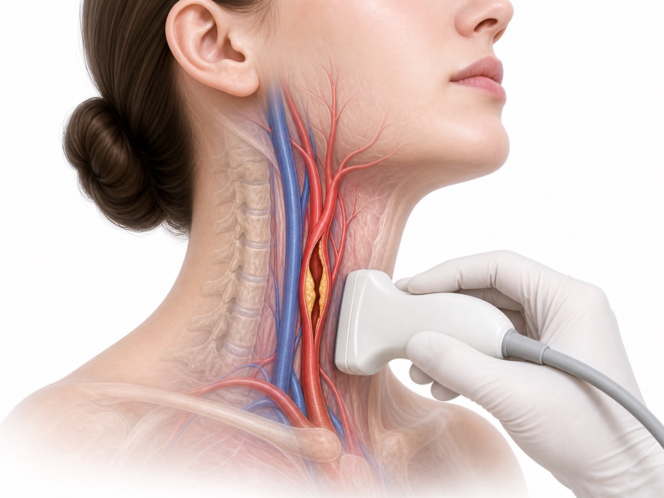 Illustration of a carotid duplex ultrasound examination